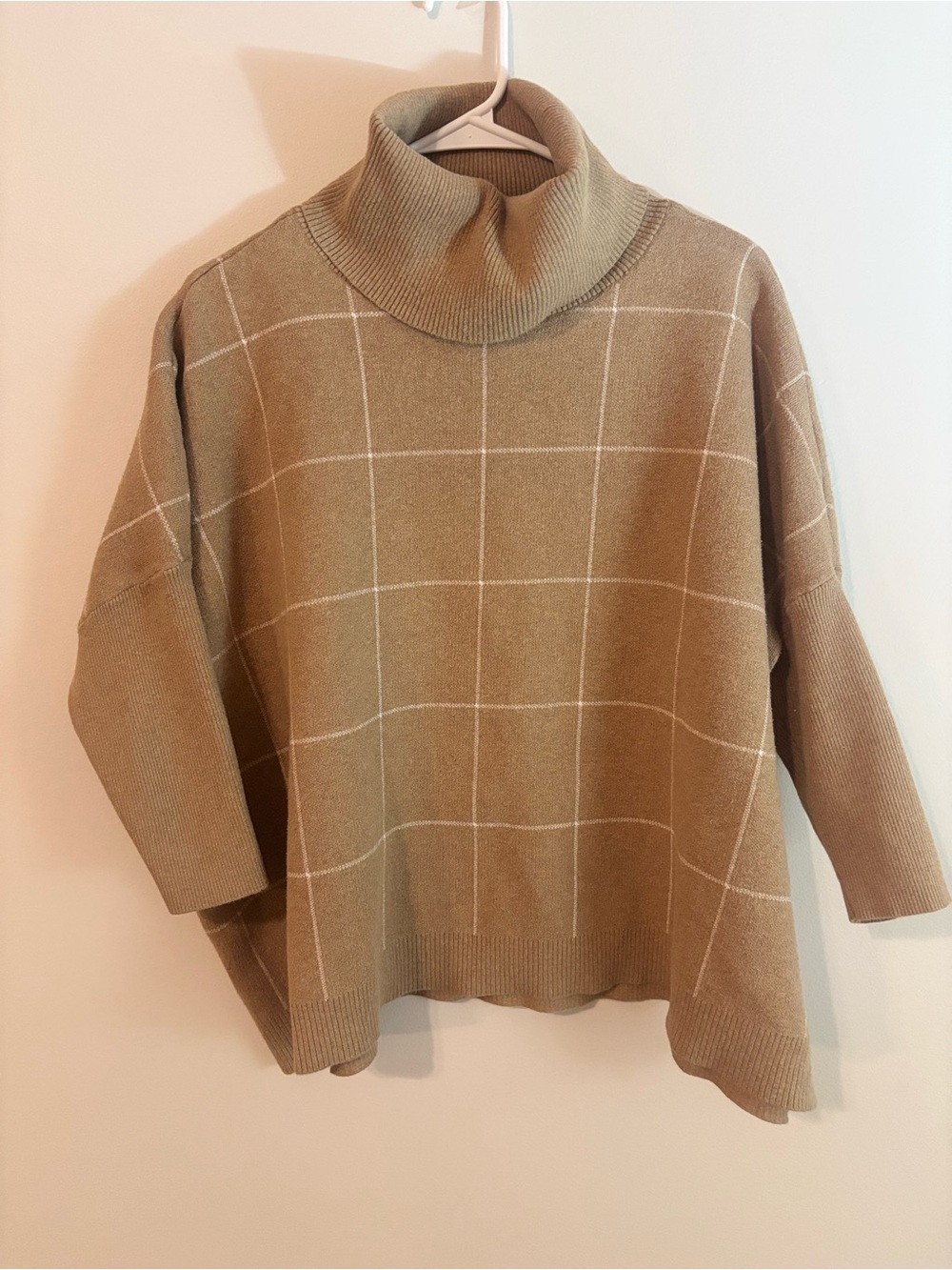 LOFT Taupe Windowpane Turtleneck Sweater